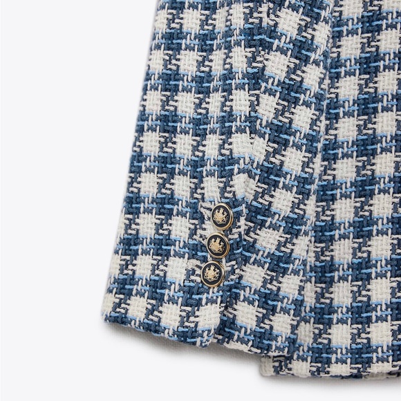 Zara double breasted textured jacket blazer lapel collar shoulder pads - Picture 8 of 10